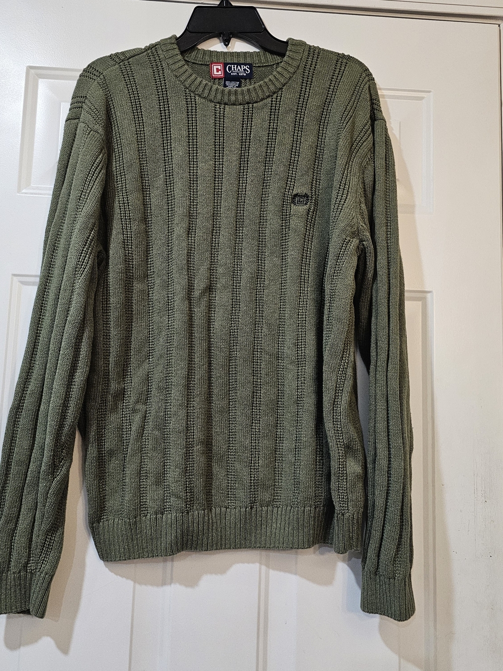 Chaps Men's Olive Cable Knit Crewneck Sweater Size M Old Money Corpecore{Bx27}